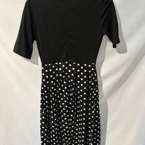 NWT; Oxiuli Fashion Womens Short Sleeve A-Line Polka Dot Midi Dress Black S